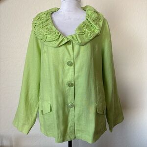 Richard Malcolrn Chic Lime Green linen Women's Blazer with Ruffled Collar. XL